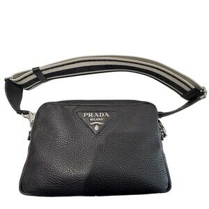 Prada Vitello Dino Leather Shoulder Bag Black Indicated